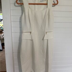 Calvin Klein Tan and White Sheath Mini Dress Sleeveless Square Neck